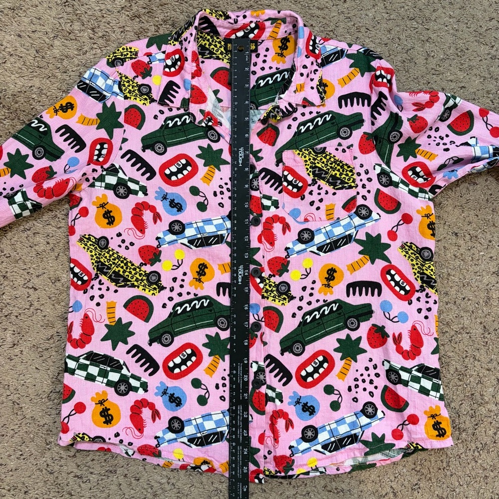 Nooworks Classic Long Sleeve Button Down Shirt, Roll Out Pattern, Pink, Size L - Picture 6 of 7